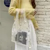 イブニングバッグメスの花の刺繍ハンドバッグオーガンザカジュアルトートメッシュショッピング女性ハンドバッグ女性肩KL921