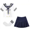 Clothing Sets JK School Girls Uniform Japanese Style Children Student Navy Sailor Cosplay Costume Pleated Skirt Long Sleeve Lovely Classwear