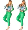Zipper Zwei -Stück -Hosen -Tracksuit Frauen Outfits Mode gedruckte Reißverschlussjacke und Jogginghosen Sets kostenloses Schiff