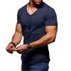 Erkekler Tişörtleri 2022 V yaka T-Shirt Fitness Vücut Geliştirme High Street Yaz Kısa Sleevedzipper Gündelik Pamuk Üstü