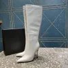 Bottes à hauteur de genou en cuir d'agneau blanc, chaussures à fermeture éclair latérale, bout pointu, talon de 10 cm, bottes hautes, bottines à talons aiguilles, chaussures de créateurs de luxe pour femmes, chaussures d'usine