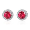 Vin de luxe Red Gemstone S925 Silver Geometric Stud Oreads Oreads Women Jewelry Micro Set Shiny Zircon Exquis Magnières d'oreilles Accessoires de fête