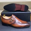 Fashion Men's Buckle Monk Strap Dress Shoes حذاء حقيقي بقرة جلدية مصنوعة يدويًا