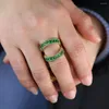 Wedding Rings Double Wrap Gold Green Cubic Zirconia Full Finger Ring For Women Fake Two Piece Stacking Cz Engagement Band