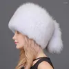 ベレー帽の女性冬爆撃帽子温かい帽子天然毛皮の尾の厚い雪キャップ屋外スキー