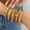 Bracelet Flashbuy Tendance Chic Zircon Bracelets En Acier Inoxydable Pour Femme Charme Texture Simple Couleur Or Accessoires Cadeau Adolescent