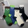 Triangle Leather Tag Hot Stamping Alphabet Socks Blue and Green Contrast Color Seamless Thin Mid-Calf Length Socks Men and Women Sports Leisure