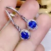 Stud Natural Real Blue Sapphire Round Drop Earring 0 55CT 2st Gemstone per smycken 925 Sterling Silver Fine J208139 2210224715110