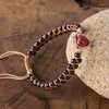 Strand Red Heart Birthstone Woven Armband Bangles Natural Stones Beaded fl￤tade balans smycken