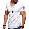 Erkekler Tişörtleri 2022 V yaka T-Shirt Fitness Vücut Geliştirme High Street Yaz Kısa Sleevedzipper Gündelik Pamuk Üstü