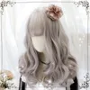Syntetyczne peruki lolita cosplay długie kręcone włosy duże fali puszyste słodkie światłowód o wysokiej temperaturze peruka słodka szary róż