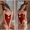 Sahne Giymek Anilv Babydolls Bunny Chemises Kadın Tavşan Sırtsız Hairball Bloodysuit Seksi iç çamaşırı Noel cazibesi pijamalar gel T220901