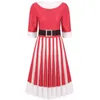 Scene Wear Women Christmas Come Casual Fleared Midi Dresses Round Neck Half Hidees 3D Printed Striped Pattern Xmas Theme Party Dress T220901