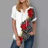 Camisas femininas 4xl 5xl Mulheres camisa xadrez bohemiana Camisa de cordão 3D Print Print Feminino Vintage 2022 Summer Loose Tees Femme