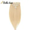 Clip In Hair Extensions Real Human Hair Bleach Blonde Virgin Hairs Extension Clips Ins 10pcs 160 g Silky rechte dubbele Remy inslag 11a Volledige cuticulus