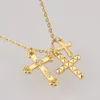 خيوط سلاسل Andywen Winter 925 Sterling Silver Gold Three Cross Cross Charm Long Chain Necklace Massion Geam Gift 221024