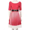 Scene Wear Women Christmas Come Casual Fleared Midi Dresses Round Neck Half Hidees 3D Printed Striped Pattern Xmas Theme Party Dress T220901