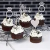 Party Decoration He Asked She Said Yes Cupcake Toppers Diamond Ring Heart Cake Picks for Wedding Engagement Party Decorations RRE15351