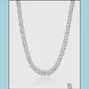 Chaînes 10mm Diamond Prong Link Chain Collier 14K Plaqué Or Blanc 2 Rangée Glace Cubique Zircone Bijoux 16inch-24inch Cubain Drop Deli252B