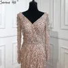 Платья для вечеринок Serene Hill Green Mermaid Elegant V-образный жемчуг с длинными рукавами вечерние роскошные бисер 2022 года для женщин свадьбы LA70499
