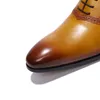 2022 primavera otoño moda hecha a mano cuero genuino Casual Brogue zapatos con cordones transpirable Oxfords zapatos de vestir amarillo tamaño 39-46