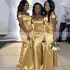Afrika altın sarı nedime elbiseler vestidos uzun denizkızı parti elbise kapalı omuz ön yarık düğün konuk elbisesi resmi akşam balo elbisesi
