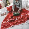 Blankets LYN&GY Christmas Elks Knit Blanket Red Grey Acrylic Snowflake Cover On Sofa Bed For Home Plaids Bedspreads Year Decoration