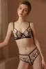 BRAS SETS WRIUFRED THIN FASHION KONTRAST FÄRGLINGERI EBRODERY Underkläder Kvinnor Inget svamp stora bröst Sexigt perspektiv BRA Panty Set T220907