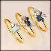 Anillos de boda Anillos de boda Lindo femenino blanco azul cristal anillo conjunto amarillo oro color para mujeres lujo novia redondo cuadrado ovalado engag dhbux