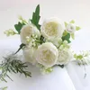 Dekorativa blommor 1 bukett 30 cm rosrosa Silk Peony Artificial 5 Big Heads 4 Small Bud For Bride Wedding Home Decoration Fake