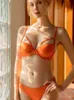 BRAS SETS SEXY BH Set Push Up Solid Pattern Padded Cup Underwire BH and Panties Set Orange Lingerie Women Dotey Popsy T220907