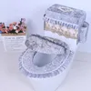 Housses de siège de toilette tapis de coussin de salle de bain 3 pièces/ensemble housse en peluche universelle avec dentelle lavable chaud doux