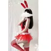 Stage Wear Anime Bunny Girl Cosplay Vient Lolita Dentelle À Volants Évider Body Sexy Rouge De Noël Résille Lingerie Ensemble Robe De Sommeil T220901