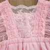 Girl Dresses Toddler Baby Girls Romper Mesh Dress Princess Feather Sleeve Lace Flouncing Hem Floral Embroidery Layered
