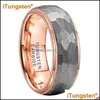 Wedding Rings Wedding Rings Itungsten 6Mm 8Mm Rose Gold Hammered Tungsten Ring Men Women Band Trendy Jewelry Two Tone Stepped Edges Dhzgh