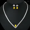 Collier boucles d'oreilles ensemble 2022 brillant jaune cubique zircone pierre goutte d'eau et pour les femmes robe de soirée bijoux accessoire en gros