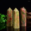 Dekorativa figurer Naturlig blomma Gr￶n sten Hexagonal Prism Healing Crystal Point Energy Malm Witchcraft Aquarium Room Decor Home Gift