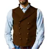 Mäns västar Mäns kostym Vest Double Breasted Retro Suede Steampunk Waistcoat