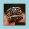 Eheringe Eheringe Niedliche weibliche große Zirkon-Ring-Set Kristall Silber Farbe Gelbgold Brautschmuck Versprechen Verlobung für Wom Dhzax