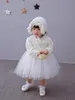 Girl Dresses 2022 Born White Dress For Baptism Long Sleeves Baby Lace Christening Prom Toddler Birthday Weeding Party Wear Hat