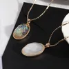 Kedjor Fashion Geometric Oval Abalone Shell Pendant Necklace White Long Chain Ströja Kvinnor smycken