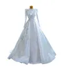 Long Sleeve High Neck Pearls A-line Wedding Dresses Puffy Skirt Princess Lace-up Corset Matte Stain Arabic Bridal Gowns