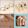 Anillos de boda Anillos de boda Lindo femenino blanco azul cristal anillo conjunto amarillo oro color para mujeres lujo novia redondo cuadrado ovalado engag dhbux