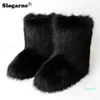 Boots vinter snö utomhus lyxig päls faux päls kvinna plysch varma plattform skor mode flaskor stor storlek 44 221022