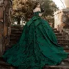 Emerald verde p￩rolas 3d flores quinceanera vestidos de baile fora do ombro Apliques Princess Sweet 16 Vestidos de 15 Anos