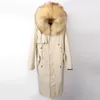 Trench da donna 2022 Giacca invernale da donna Parka in vera pelliccia Cappotto foderato in Rex naturale Spessore caldo Cappuccio collo di procione Capispalla Taglie forti