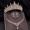 Collier boucles d'oreilles ensemble cristal rose mariée pour femmes robe de mariée diadèmes couronne mariée bijoux fantaisie