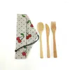 Set di stoviglie 3 pezzi / set Coltelli di bambù Cucchiaio Forchetta Utensili da viaggio Posate a rifiuti zero Set ecologico con custodia portatile