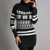 Women's Sweaters Womens Christmas Elegant Turtleneck Wrap Sweater Dress Snowflake Patterned Long Sleeve Knit Midi Vest Women