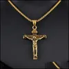 Chains Chains Crucifix Jesus Christ Men Jewelry Gold Brown Sier Color Stainless Steel Cross Pendant With Neck Chain Necklaces For Man Dhofs